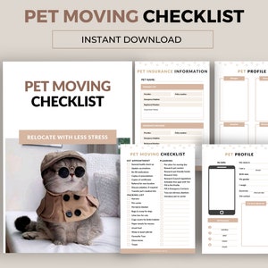 Pet Moving Checklist, Pet Profile, Moving with Pets Checklist, Relocating animals, Moving out of home. New Home Checklist. Instant Download.