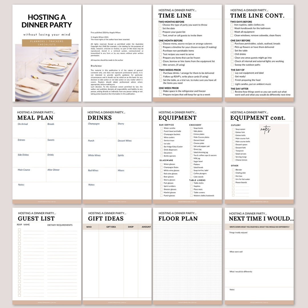 Hosting a Dinner Party Checklist, Event Planner, Housewarming Party