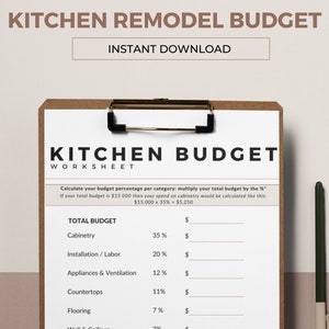 Feuille de travail budgétaire pour rénovation de cuisine, Planificateur de nouvelle cuisine, Rénovation de cuisine, Nouvelle cuisine, Rénovation de cuisine, Conception de maison, Téléchargement | PDF.