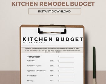 Kitchen Remodel Budget Worksheet, planning a new kitchen, Instant Download