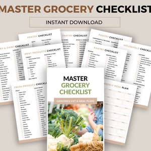Meister-Lebensmittelgeschäftliste & Essensplaner. Vorratskammer, Küche und Haushalt Heftklammern Checkliste. Shopping Checkliste. Sofort herunterladen | PDF-Datei.