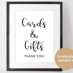 Kaarten en cadeaus Bedankt-bord. Laat je gasten weten waar ze hun cadeaus kunnen achterlaten. Downloaden, afdrukken en in een lijst plaatsen. Per direct beschikbaar.