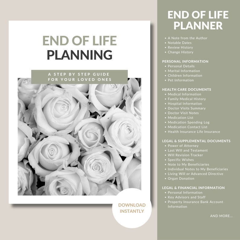 End of Life Planner Binder | Estate Planning Organizer | Funeral ...