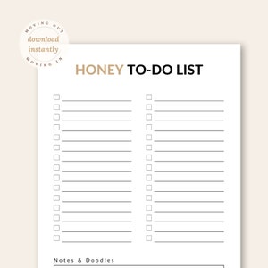 Honey To-Do List Printable, Umzugsaufgaben für den Partner, neue Hausarbeit, Haushaltsführung, Hausordnung. Sofortdownload | PDF-Datei