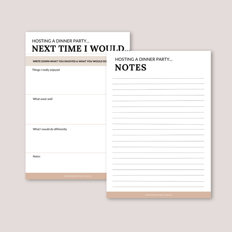 Hosting a Dinner Party Checklist, Event Planner, Housewarming Party