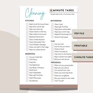 5 minute cleaning tasks, Moving Preparation. Leaving Cleaning, Home Organization. 5 Minute Tidy, First Apartment Checklist. Download | PDF