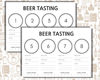 Beer Tasting Mat, Beer Tasting for two to eight beers, Craft Beer, Home Brewing, Bachelor Party Ideas. Football Party, Instant download PDF