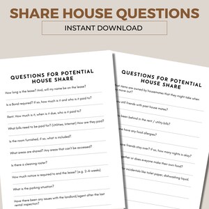 Share House Questions, Prepare questions before meeting housemates, Instant download