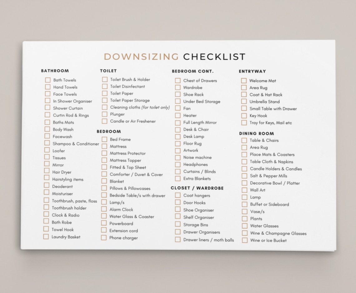 Image showcasing Downsizing Checklist. Relocating for Retirement, Moving House, New Home ...