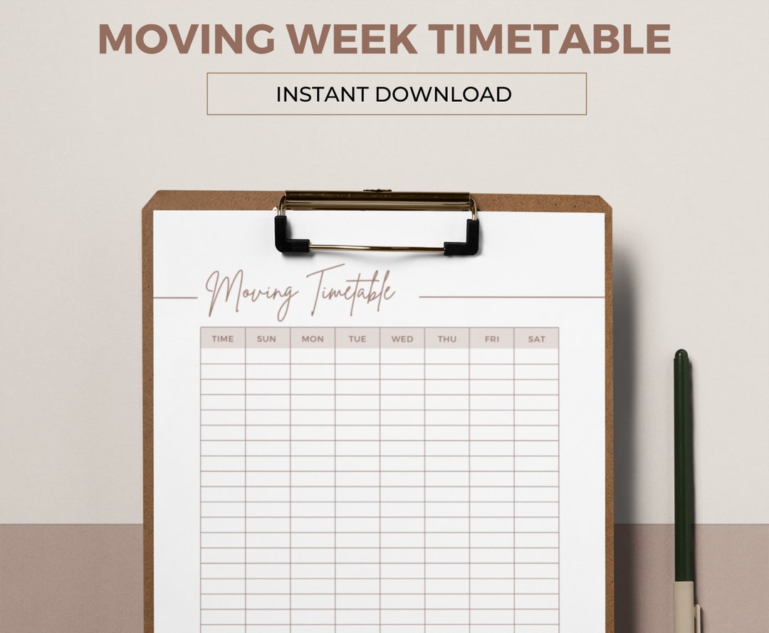 Moving Week Timetable, Schedule Your Moving Week, Moving Checklist ...