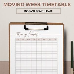 Moving Week Timetable, Schedule Your Moving Week, Moving Checklist Printable | Instant Download | PDF