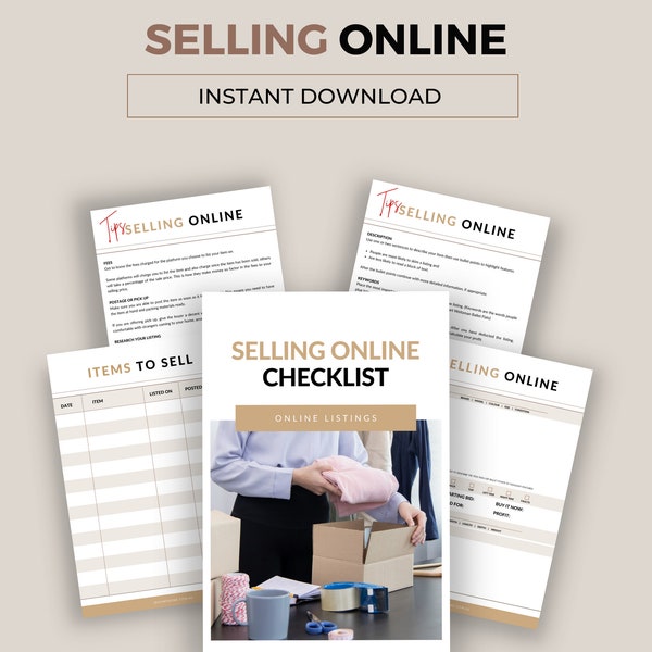 Selling Online Checklist, Decluttering before moving. Organise your items before putting them up for sale. Download instantly .PDF