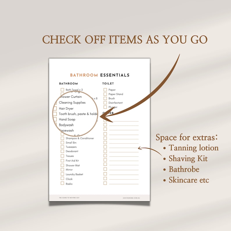 Bathroom Essentials Printable Checklist A List of the Basics Etsy