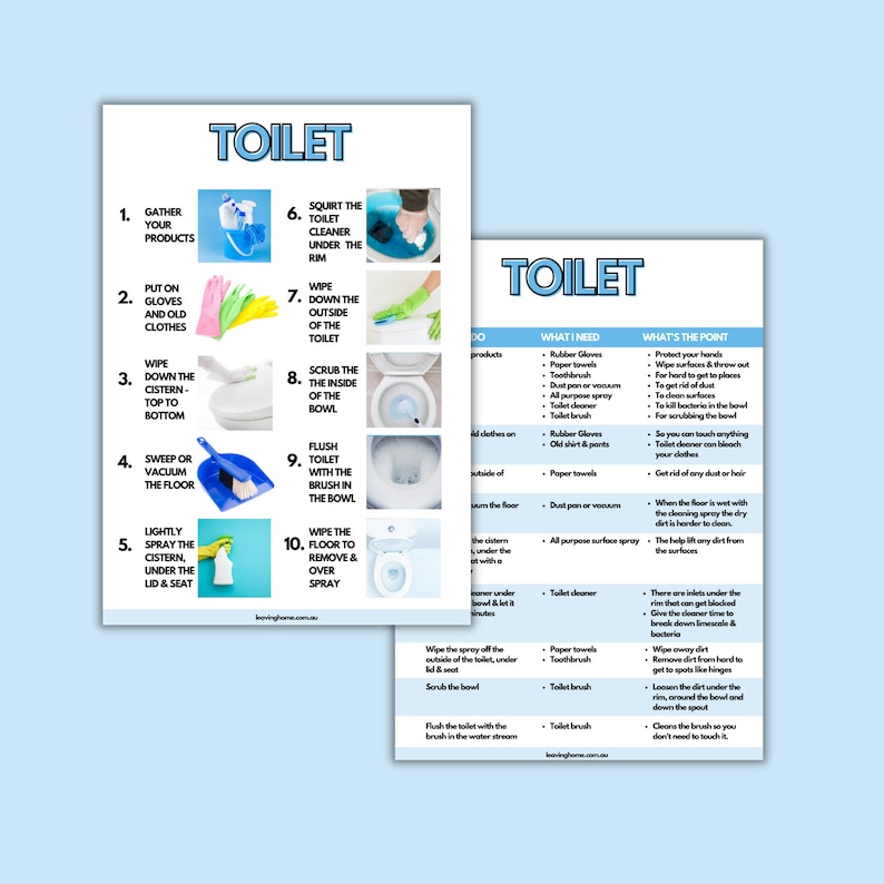 Toilet Cleaning Chore Sheet Step by Step Toilet Cleaning Etsy Australia