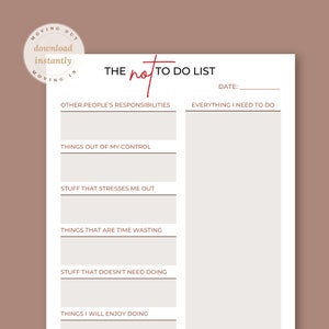 Die NICHT-To-Do-Liste zum Ausdrucken. Konzentriere dich auf das, was zu tun ist. Notiere alle Aufgaben, die du erledigen musst, und streiche die unnötigen.