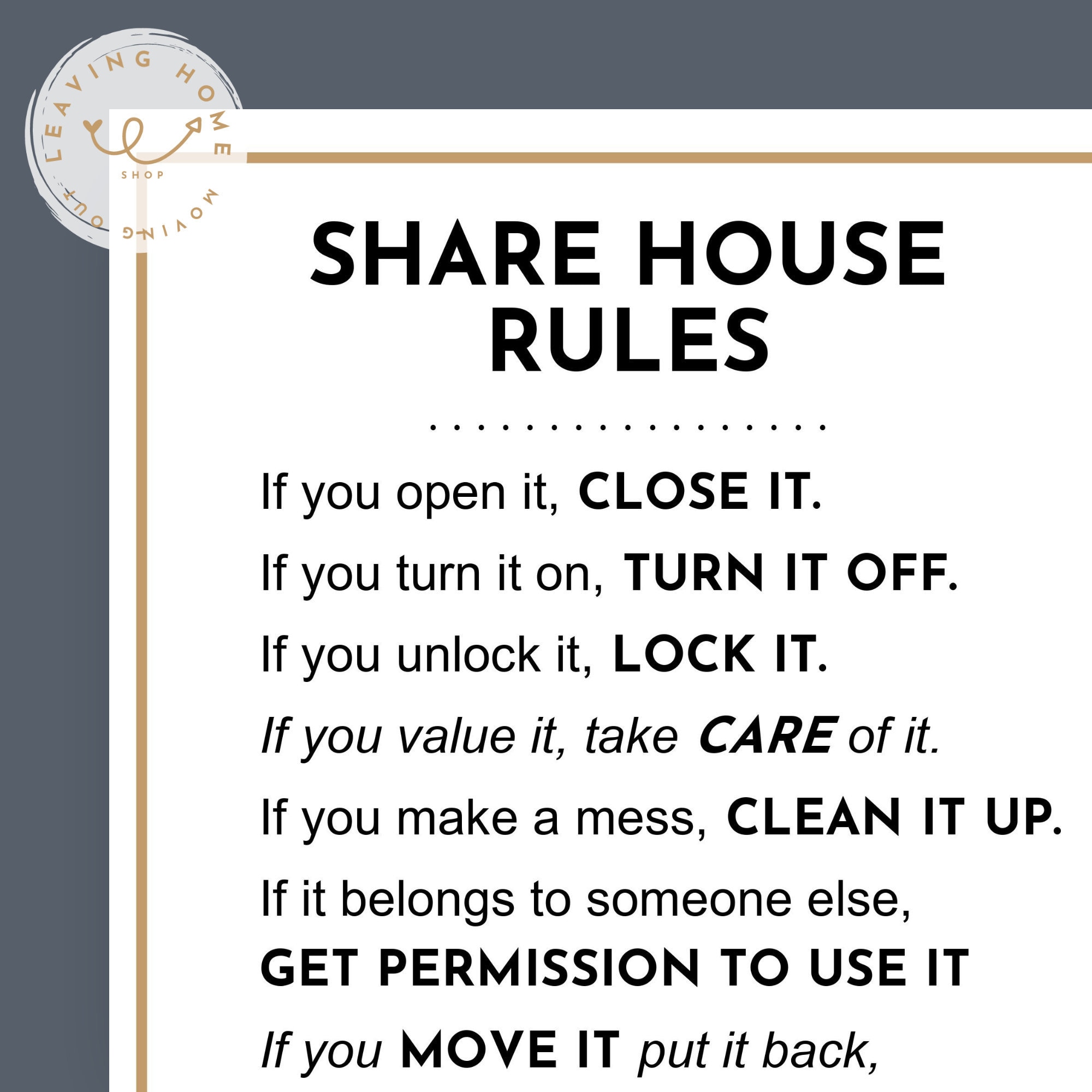 A4 Share House Rules Printable Leaving Home Moving Out Etsy