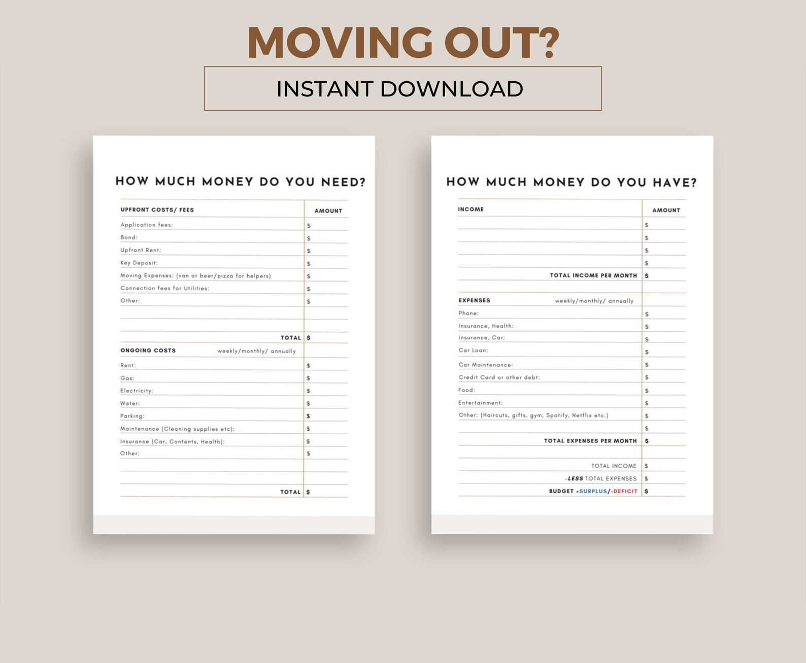 How Much Money Do You Need to Move Out of Home. Budget for Moving. First Apartment Checklist