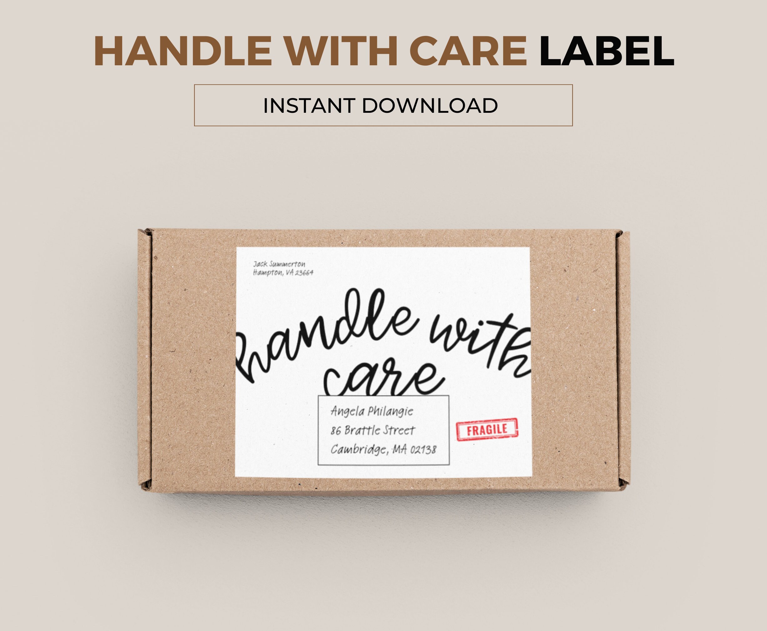 Handle with Care Parcel Label. A unique way to address your gift. College Care Package. Download, print, handwrite the address and send. PDF