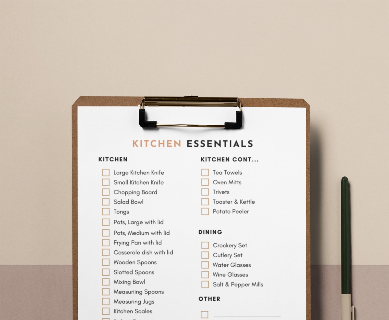 Kitchen Essentials Printable Checklist Leaving Home Moving Etsy Australia