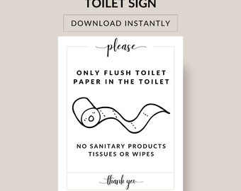 Please only flush toilet paper in the toilet sign. Airbnb, Rental, Office, Vacation, Accommodation sign. Download, print and pop in a frame.
