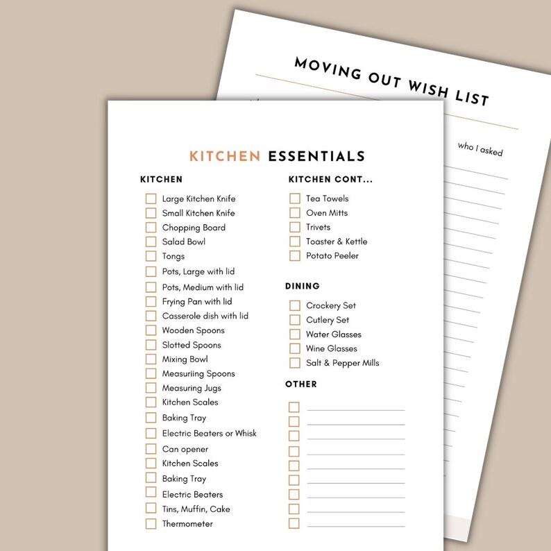 Kitchen Essentials Printable Checklist, Leaving Home, Moving On, First ...