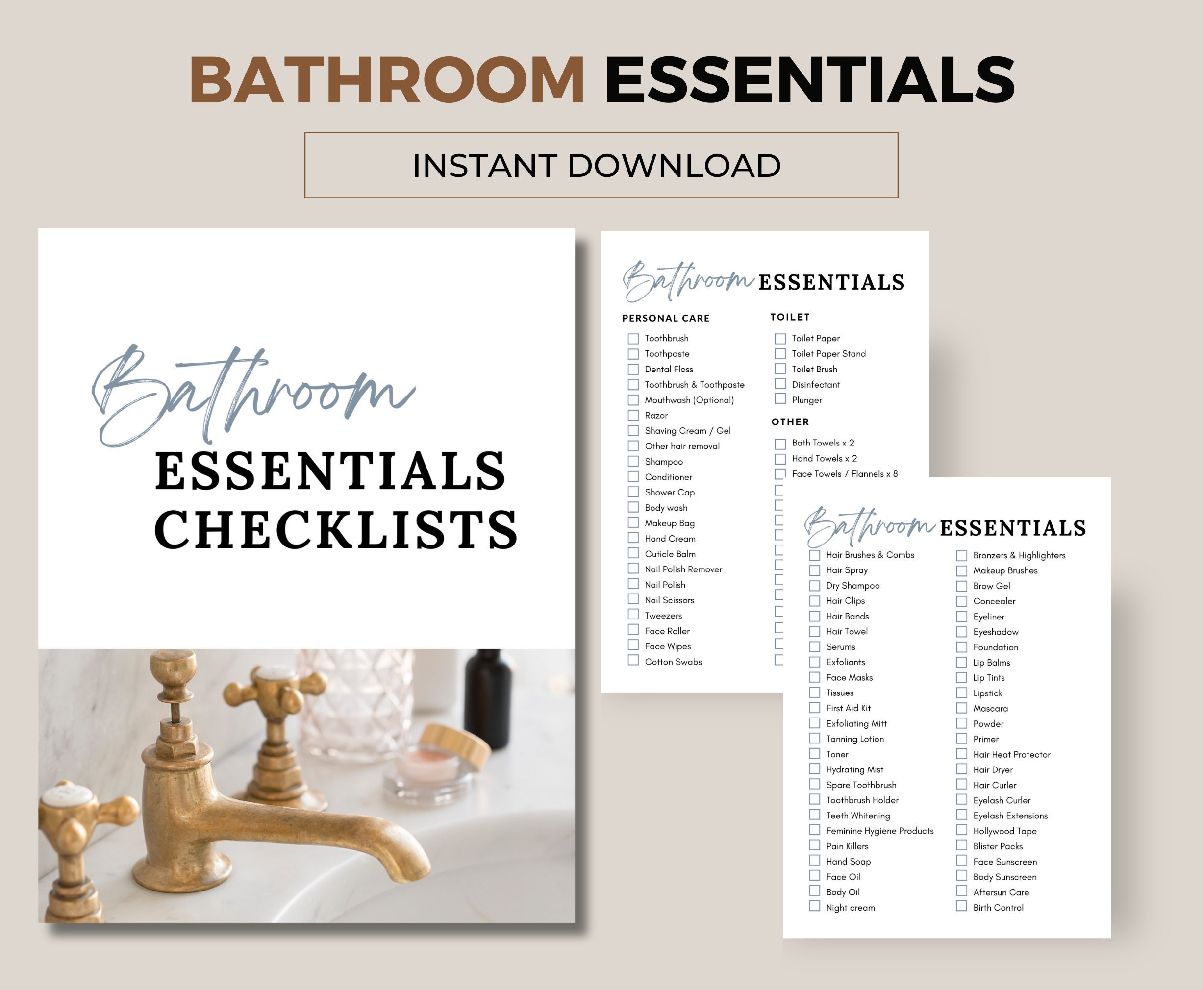 Bathroom Essentials Checklist Printable. First Apartment Checklist, New Home Checklist, Apartment List. Download Instantly | PDF