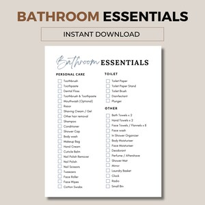 Bathroom Essentials Printable Checklist. A List of the Things You Need ...