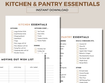 Kitchen and Pantry Essentials, Dorm Room Essentials, basics for your new home, New Home Essentials, Apartment Essentials, instant download.