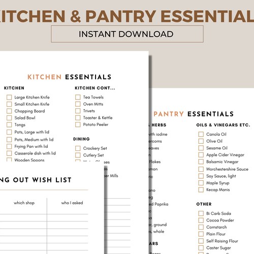Kitchen and Pantry Essentials Basics for Your New Home Etsy UK