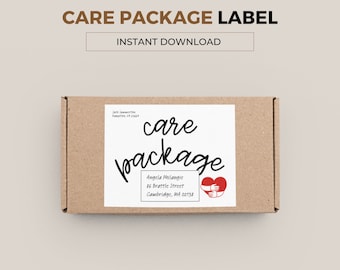 Care Package Parcel Label. A unique way to address your gift package. Download the label, print, handwrite the address and send. PDF format.