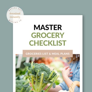 Master-Einkaufsliste und wöchentliche Essensplaner. Home Essentials für die Einrichtung der Küche im neuen Zuhause. Sofort herunterladen und ausdrucken.