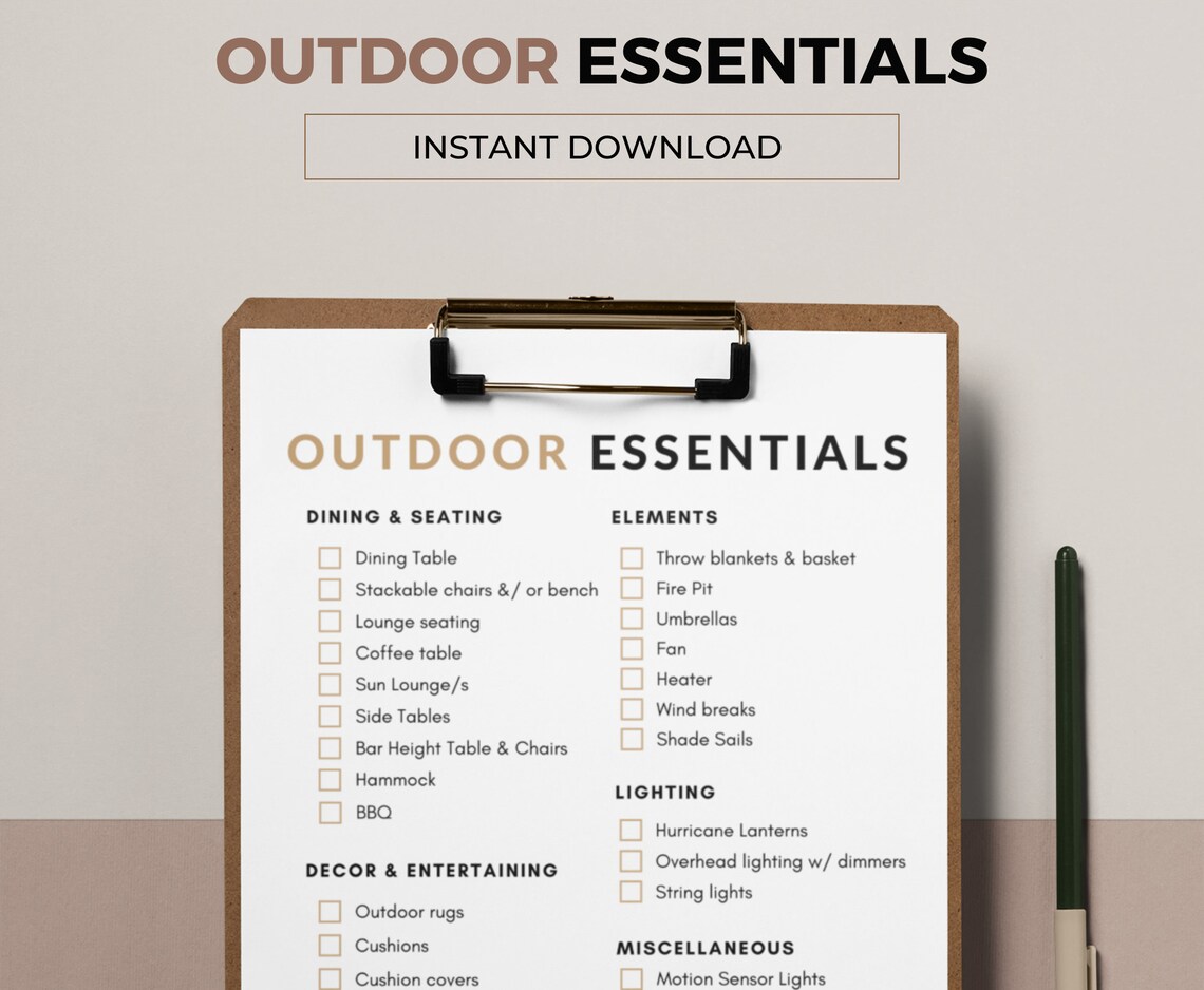 Outdoor Essentials Checklist Entertaining Outside Basics for Etsy