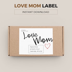 Etiqueta de encomenda Love Mom. Uma maneira única de endereçar seu presente. Pacote de cuidados para faculdade. Baixe, imprima, escreva o endereço à mão e envie | PDF