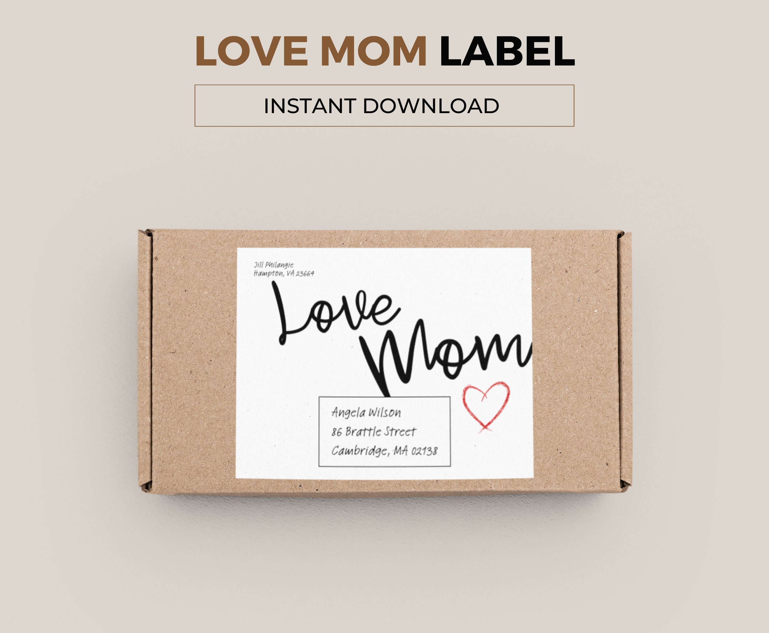 Love Mom Parcel Label. A unique way to address your gift. College Care Package. Download, print, handwrite the address and send | PDF