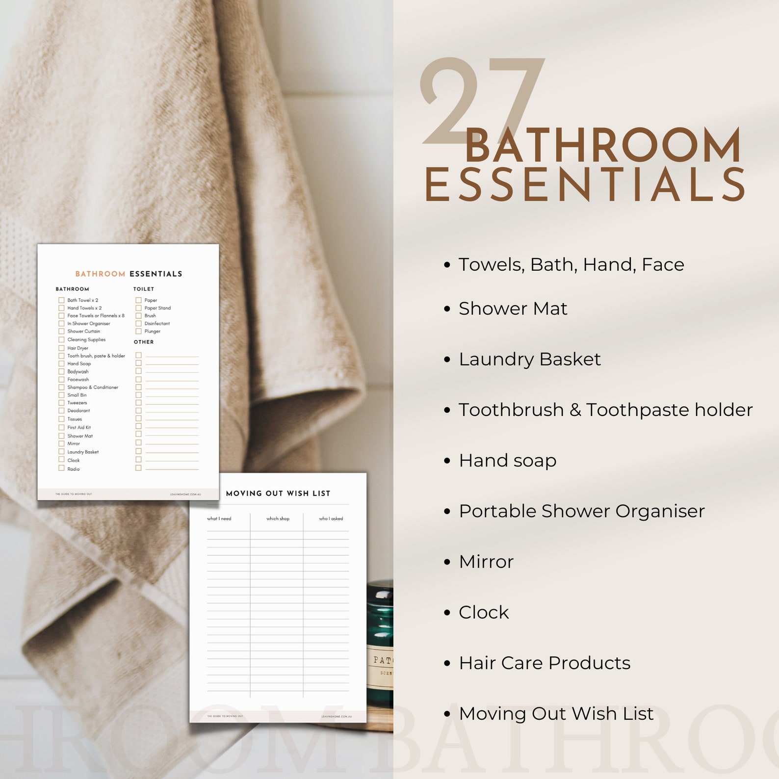 Bathroom Essentials Printable Checklist moving out of home Etsy