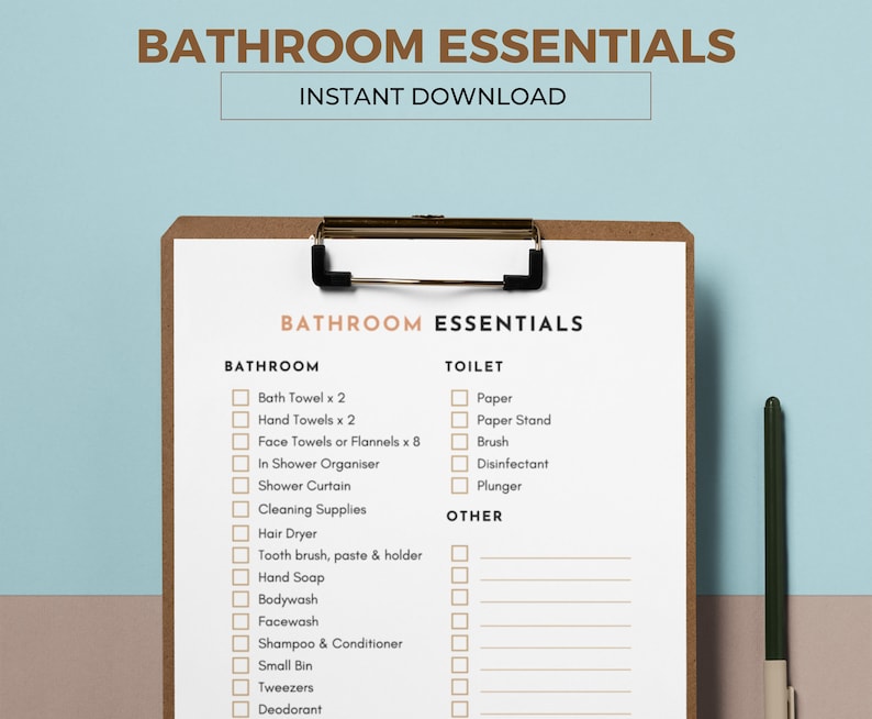 Bathroom Essentials Printable Checklist A List of the Basics - Etsy