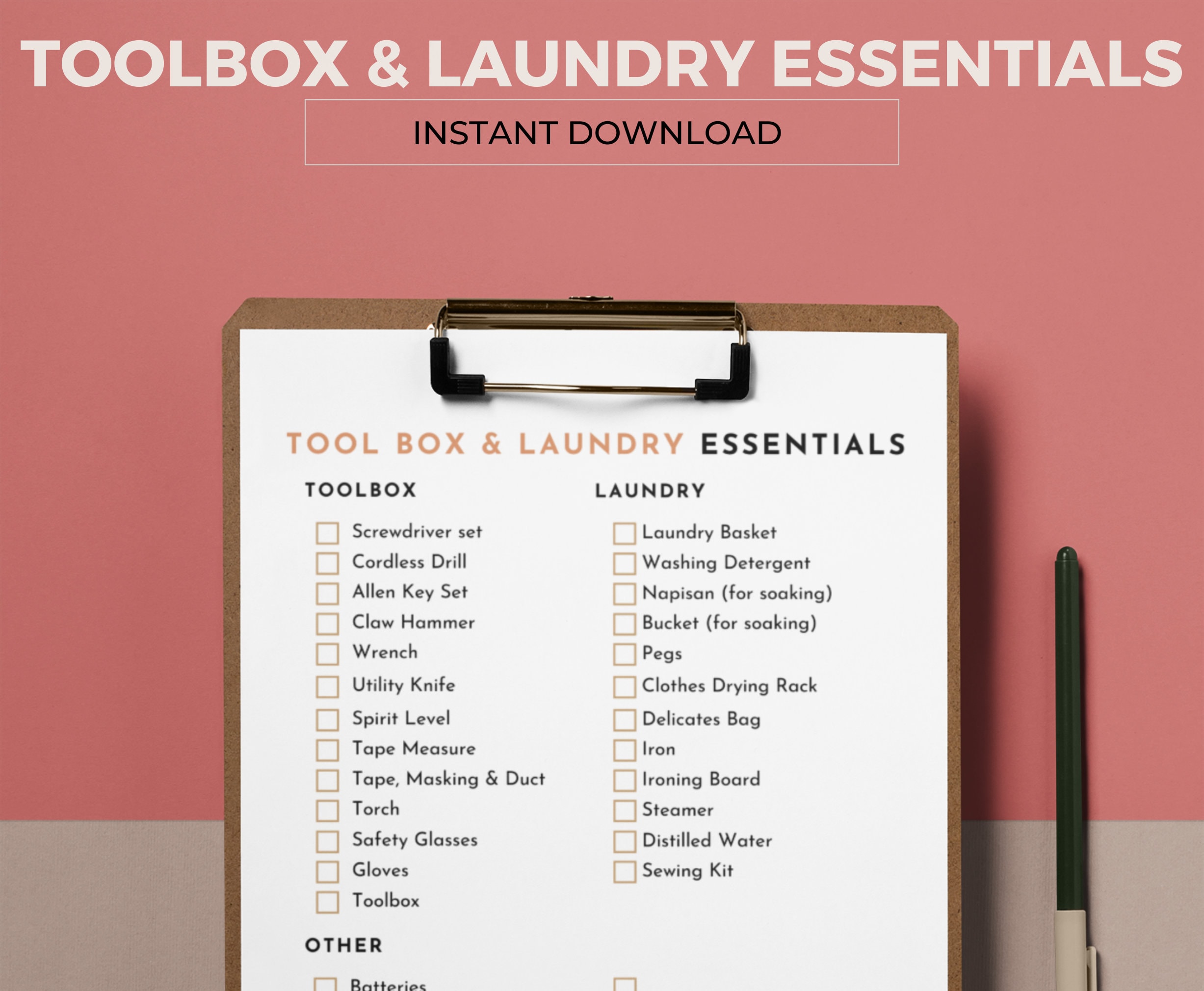 Toolbox and Laundry Essentials Checklist Home Basics for Your Etsy