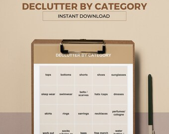 Declutter Checklist by Category | Minimalist Home Organizing Printable | Moving Out Decluttering Guide PDF