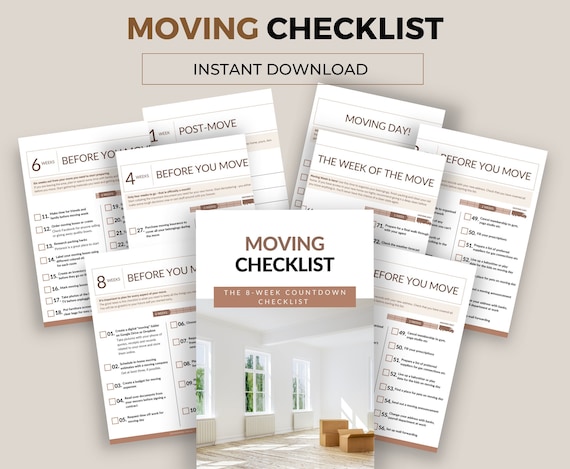 Moving Checklist Printable – 8 Week Moving Planner PDF – Relocation Countdown Timeline