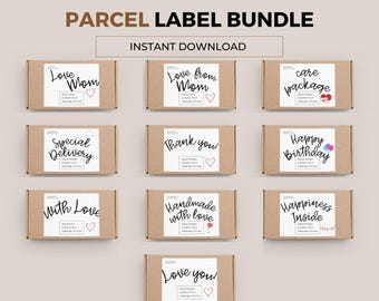Printable Parcel Label Bundle – Care Package & Gift Shipping Labels PDF – 10 Designs Instant Download