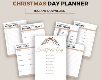Christmas Day Planner. Meal & Drinks List, Guest List etc. Instant Download