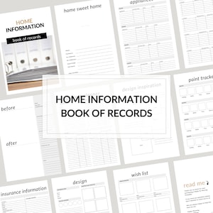 Home Information Book of Records | 74 Pages. Track home maintenance, household planner, design planner and record keeper. Download instantly