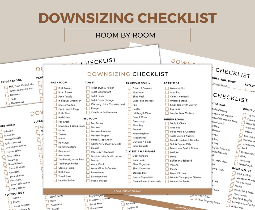 Downsizing Checklist. Relocating for Retirement, Moving House, New Home