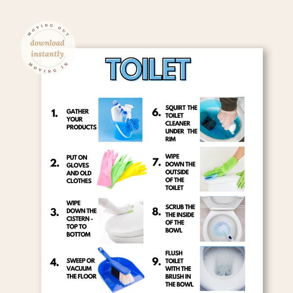 Toilet Cleaning Chore Sheet. One chore no one likes but should learn to do properly. Toilet cleaning guide ready to download instantly.