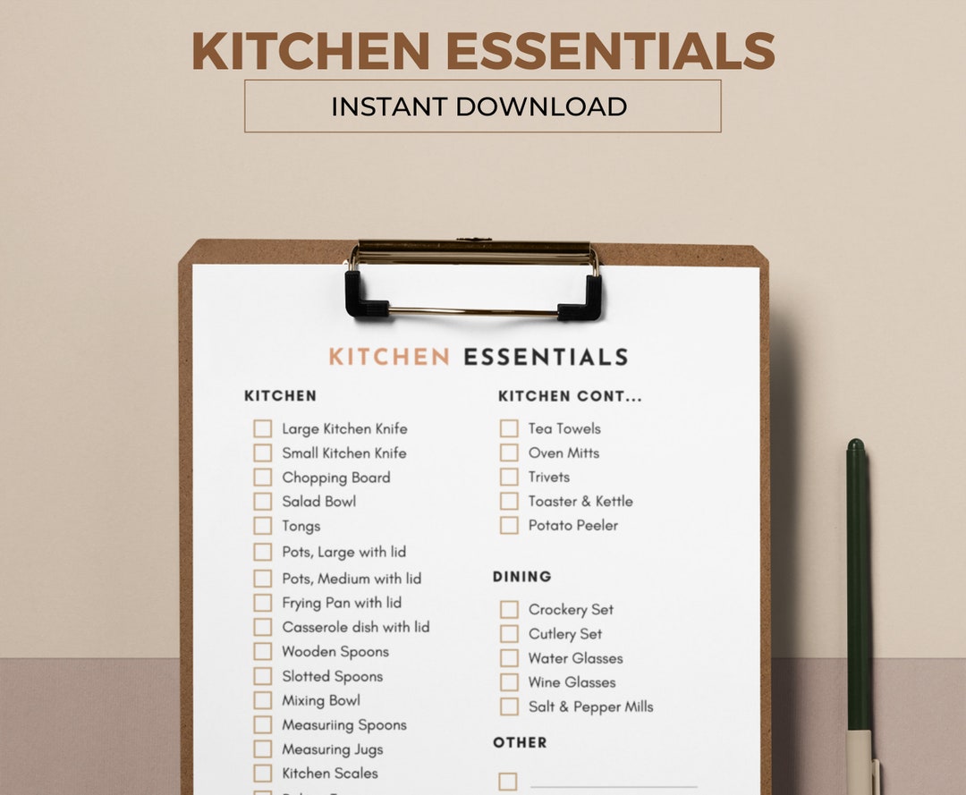 Kitchen Essentials Checklist: Moving Out Planner (PDF Download) - Etsy