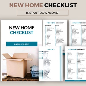 New Home Essentials Checklist. List for your kitchen, dining room, cleaning supplies. Covers each room of your new home. Download, Print PDF