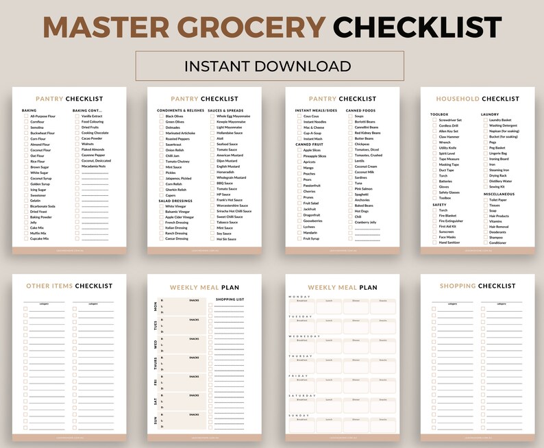 Weekly Meal Plan & Master Grocery List – Pantry and Budget Planner PDF ...