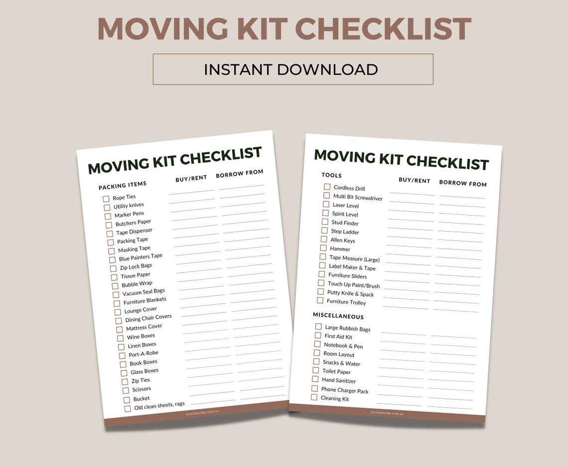 Moving Kit Checklist Bundle Moving Tools You Need Packing - Etsy Australia