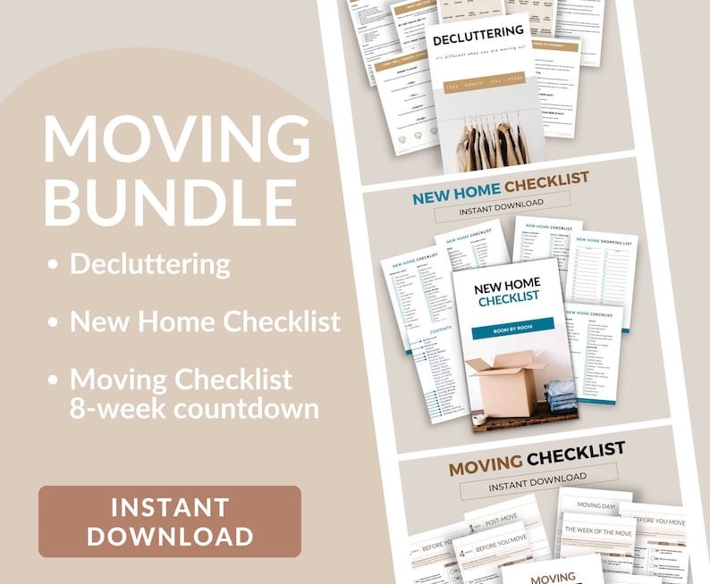 Moving Checklist Bundle: Decluttering, New Home Essentials (PDF ...