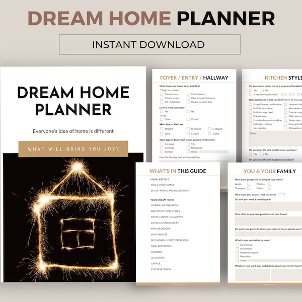 Dream Home Planner. New Home Checklist, Home organization, House Hunting Planner, New Apartment Checklist. Home improvement Download & Print